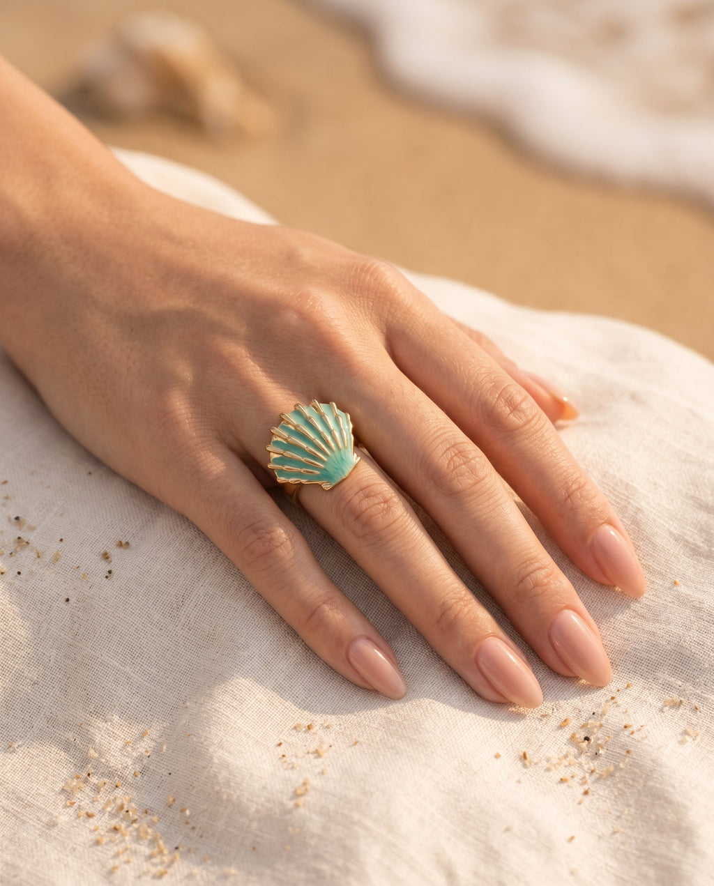 Seafoam Shell Ring - detail
