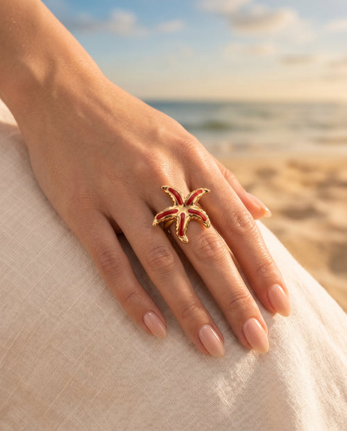 Coral Flame Starfish Ring - detail