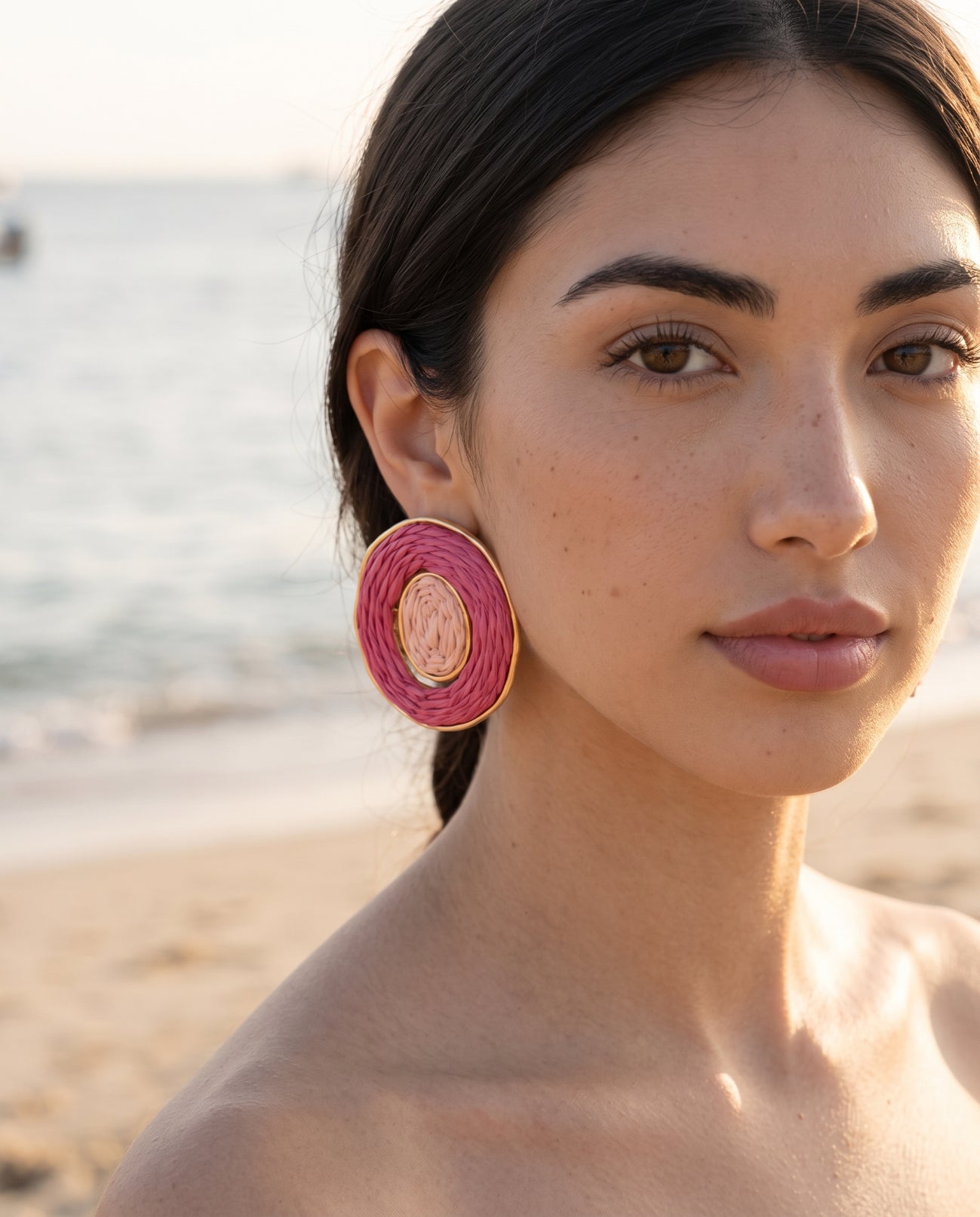 Rose Orbit Raffia Earrings