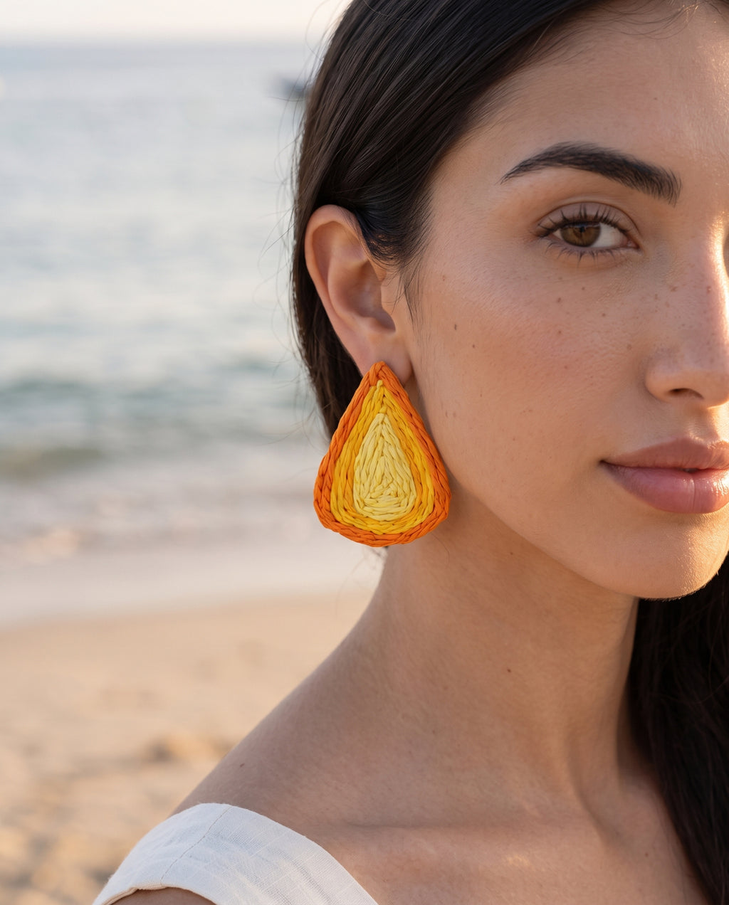 Sunset Teardrop Raffia Earrings