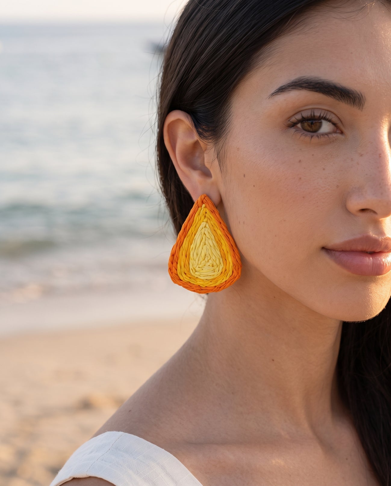 Sunset Teardrop Raffia Earrings