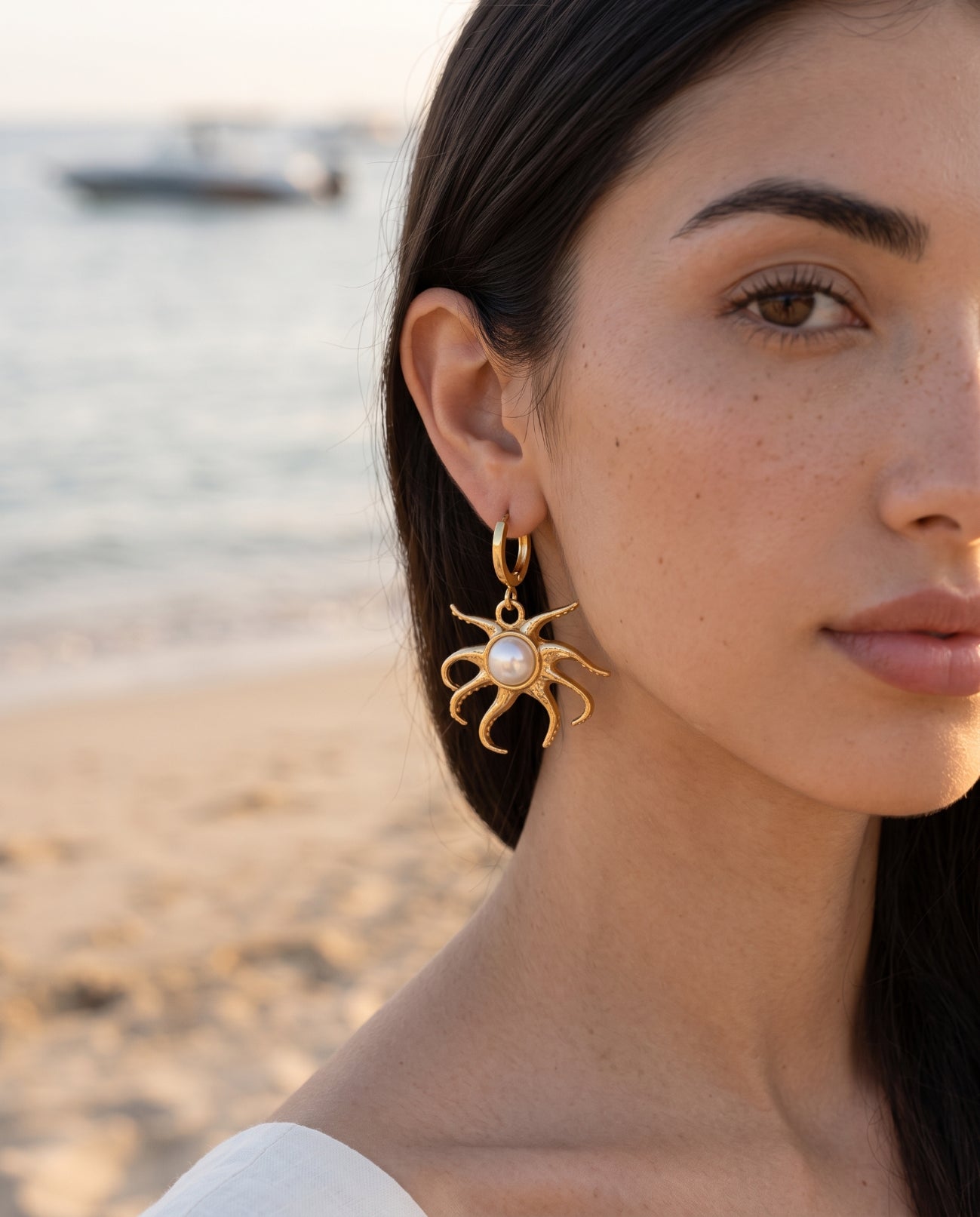 Golden Pearl Sun Earrings