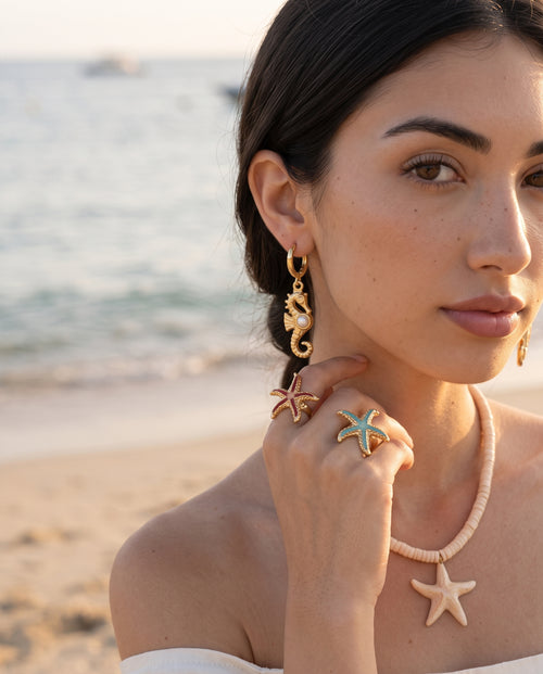 Golden Seahorse Pearl Earrings