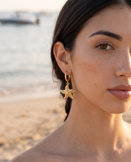 Golden Starfish Hoop Earrings