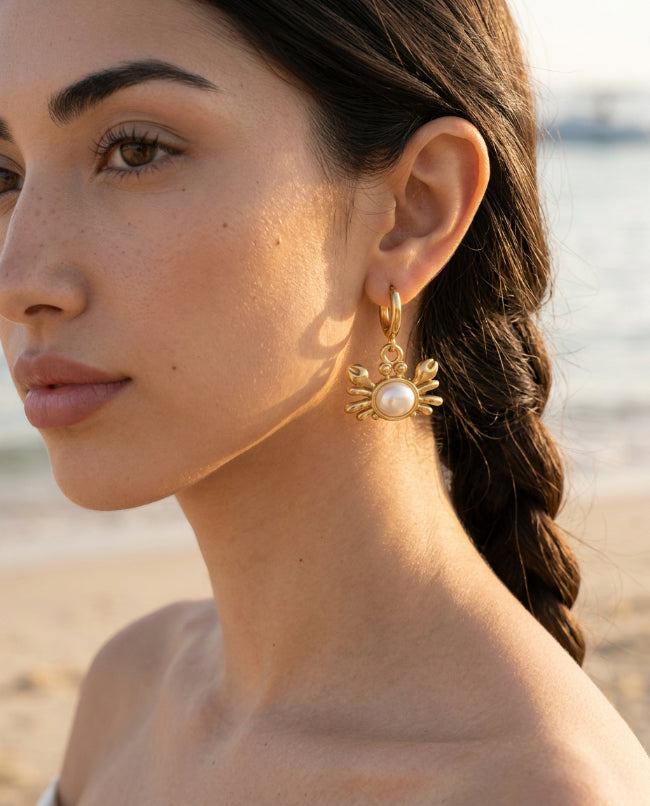 Pearl Crab Hoop Earrings