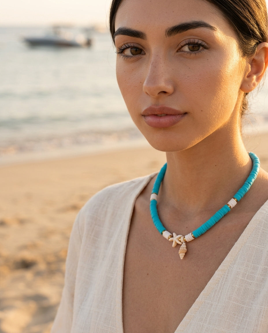 Aqua Shell Starfish Necklace