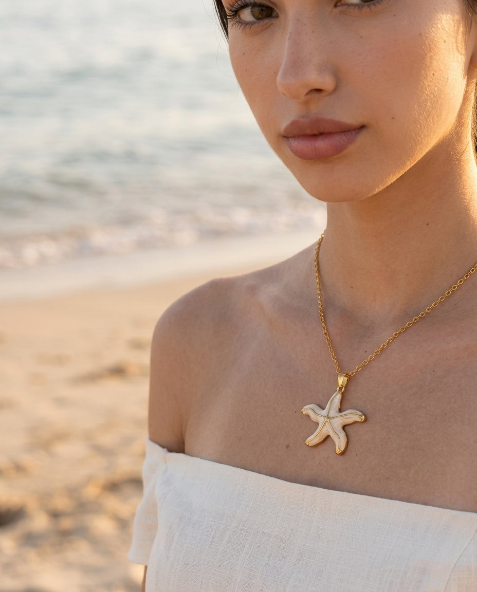 Ivory Starfish Statement Necklace - detail