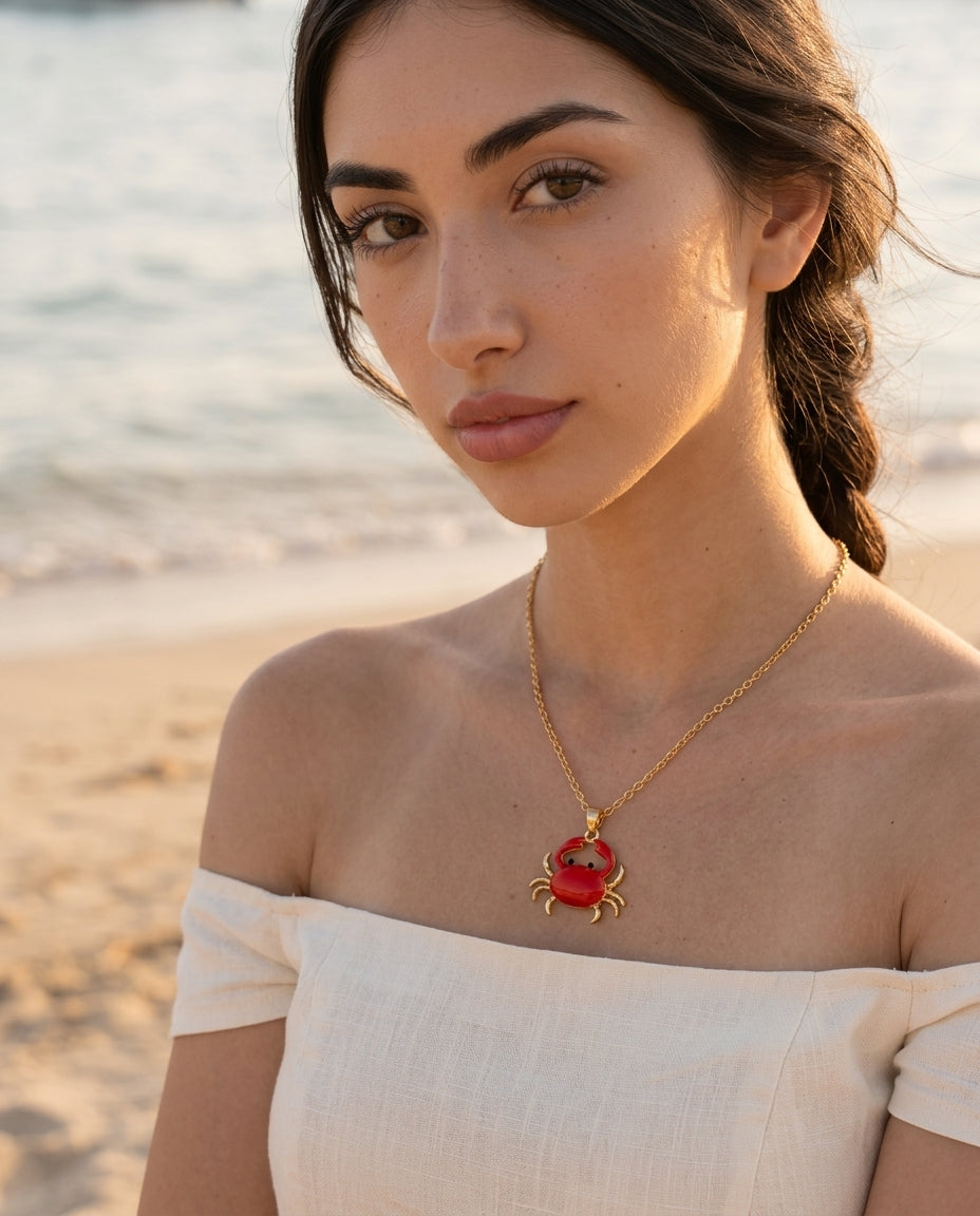 Red Crab Pendant Necklace - detail