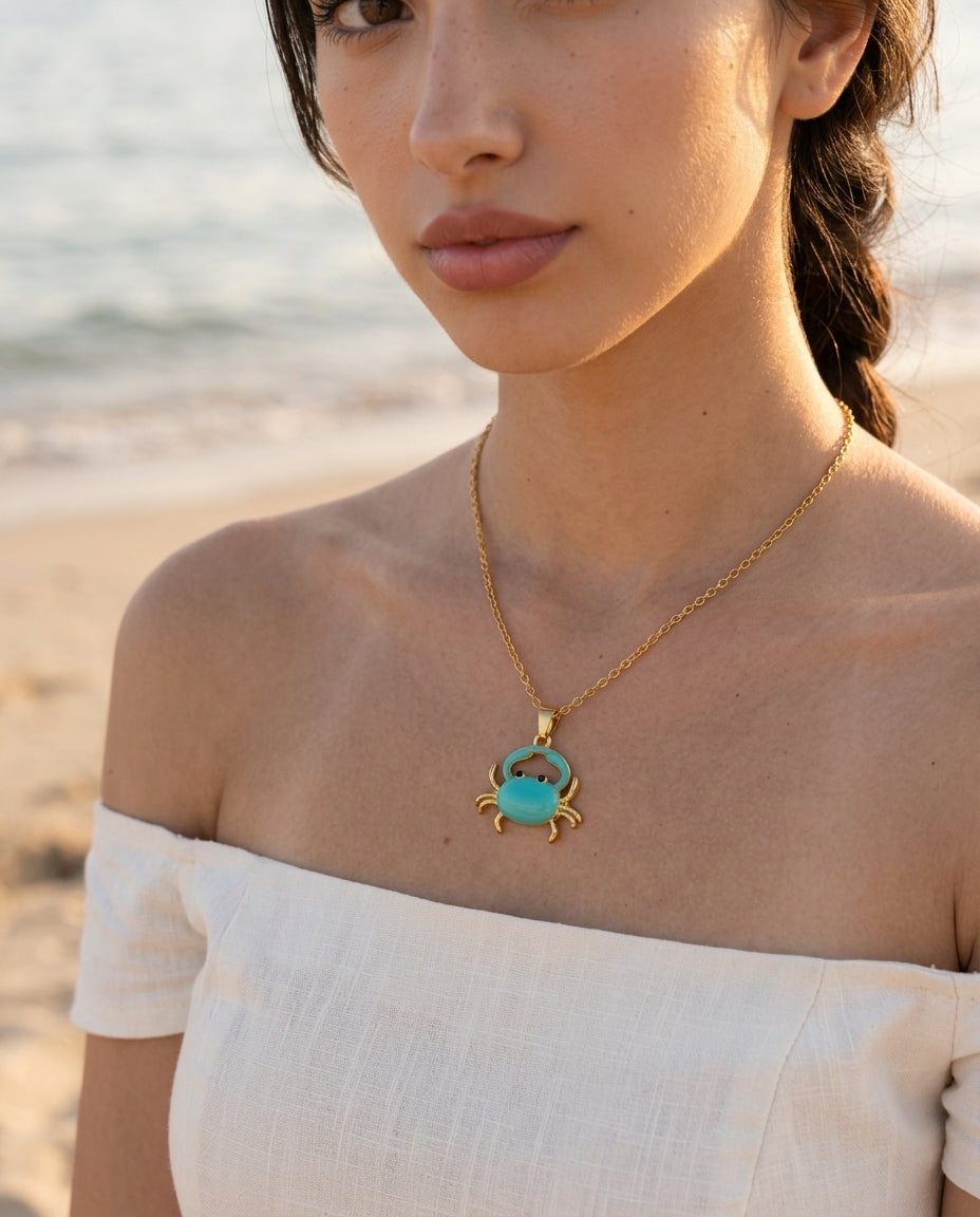 Turquoise Crab Pendant Necklace - detail