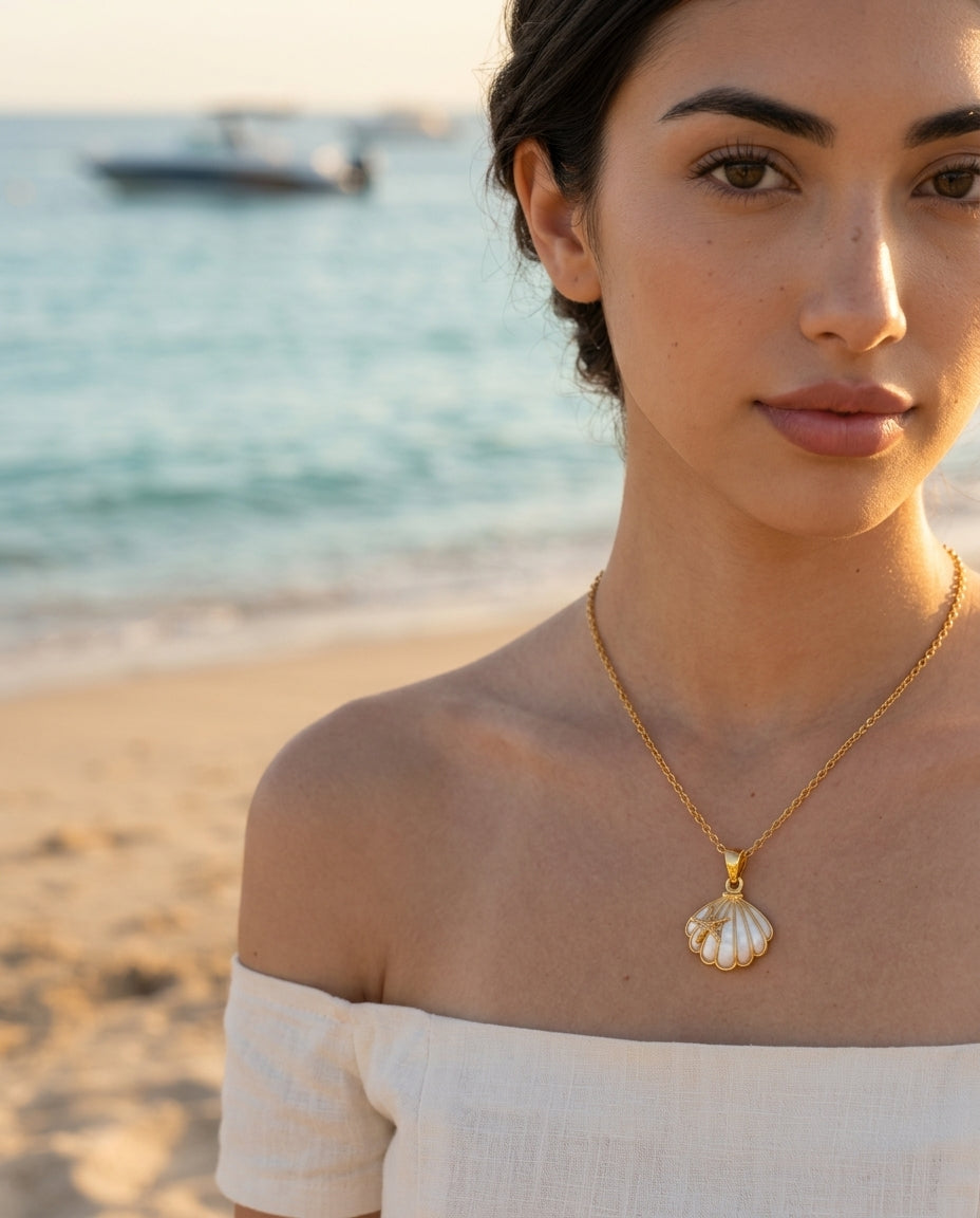 Shell & Starfish Pearl Necklace - detail