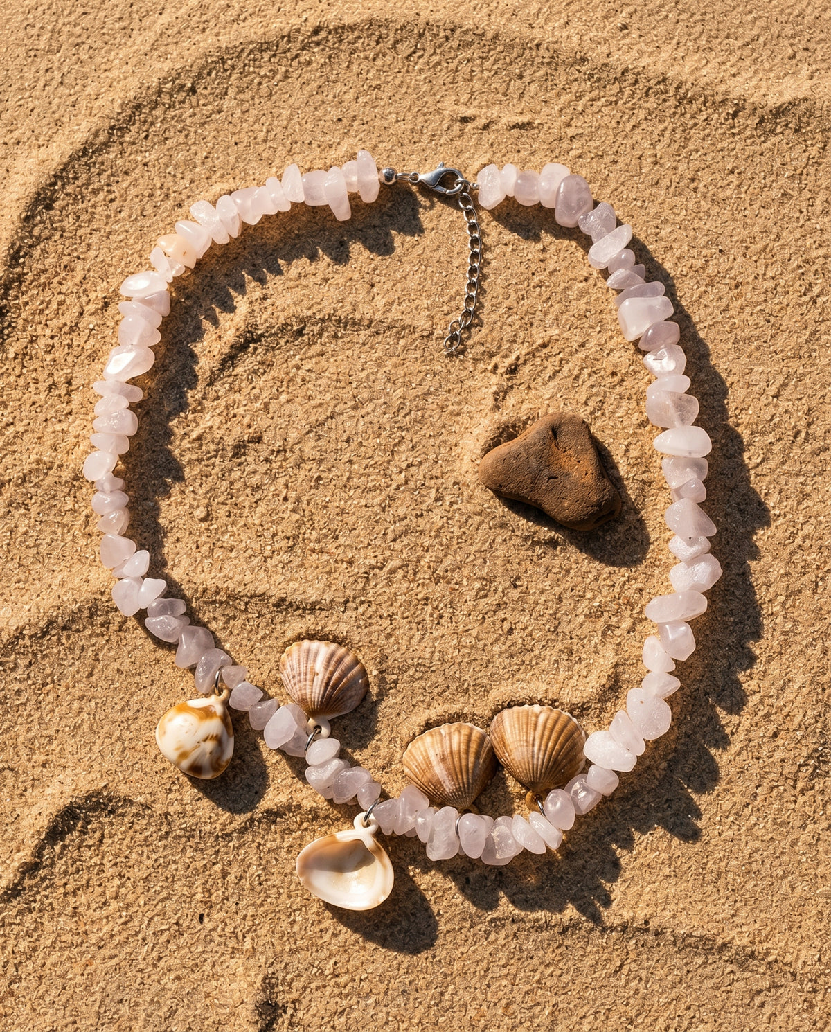 Rose Quartz & Shell Charm Necklace