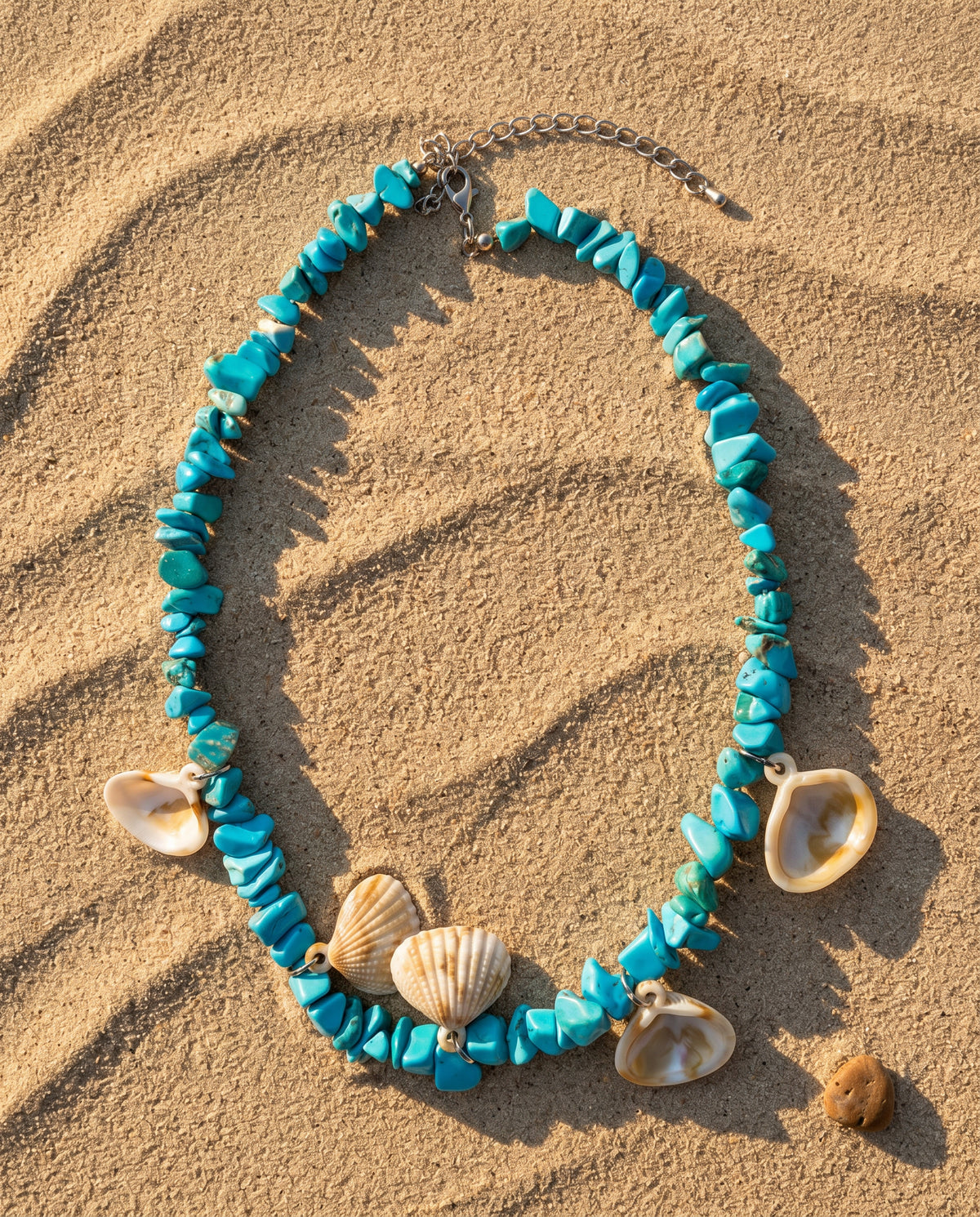 Turquoise Chip & Shell Charm Necklace