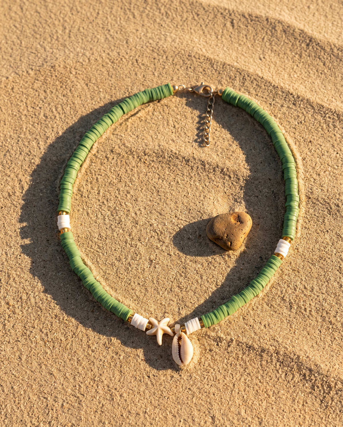 Sage Green Heishi Cowrie & Starfish Necklace