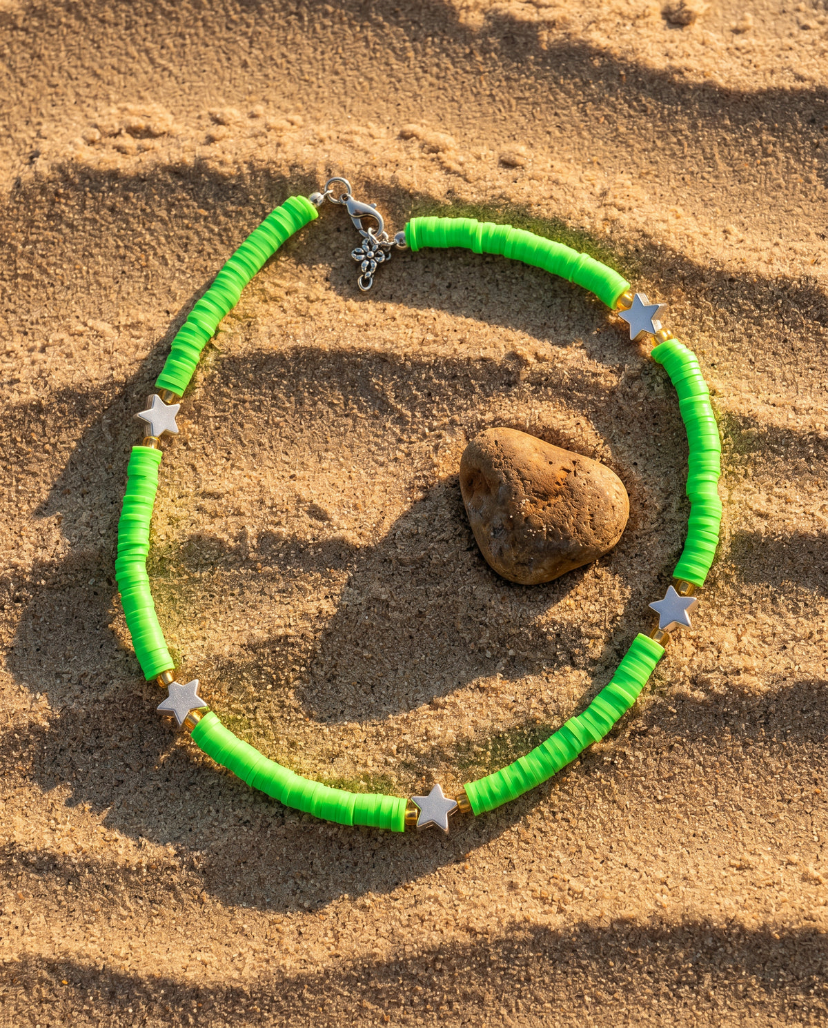 Neon Lime Star Heishi Necklace