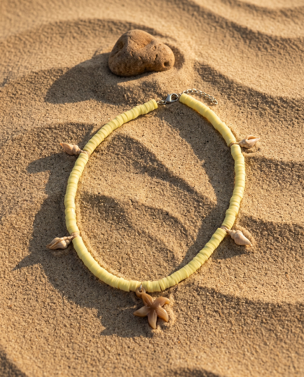 Lemon Heishi Conch & Starfish Necklace