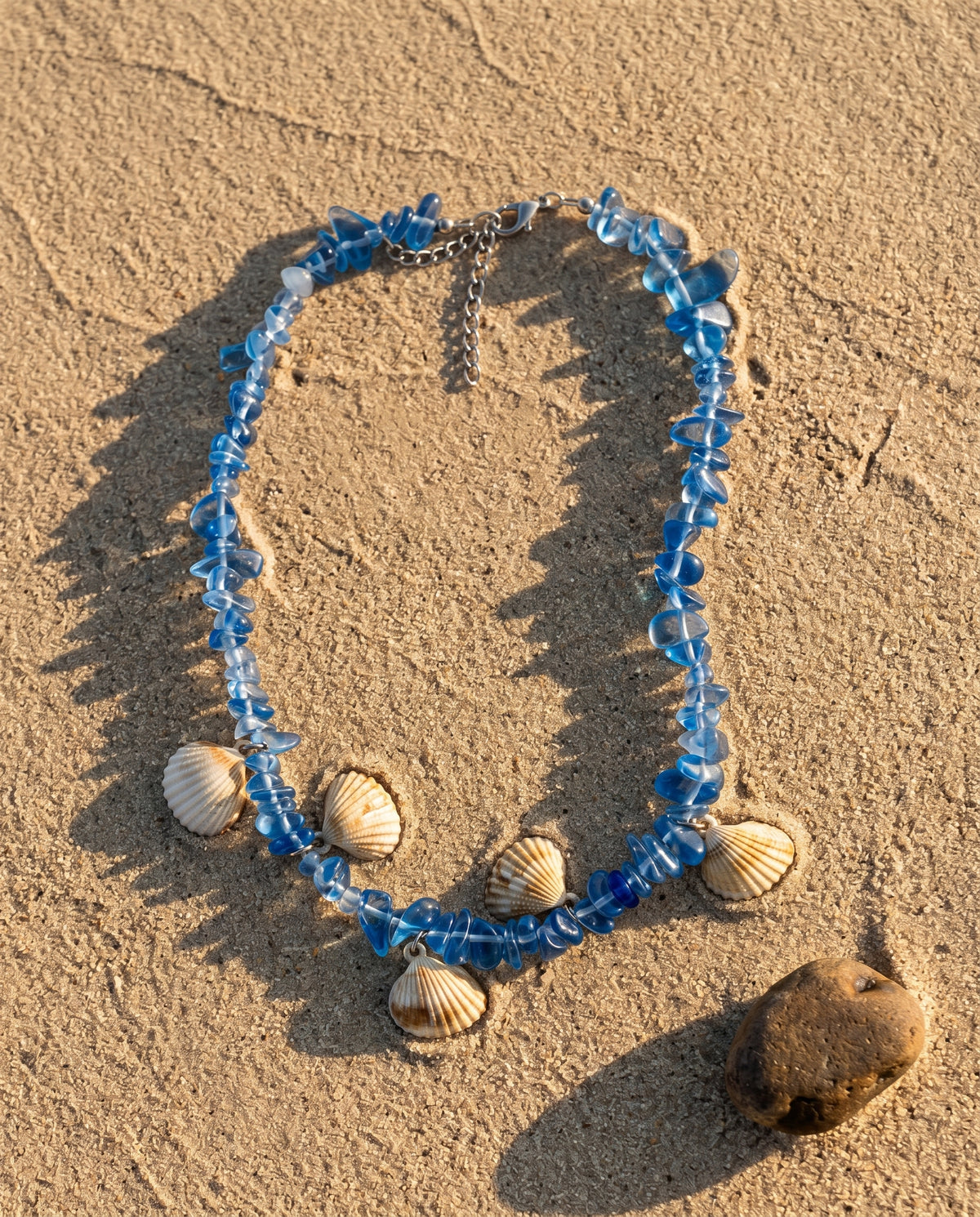 Blue Sea Glass & Shell Charm Necklace