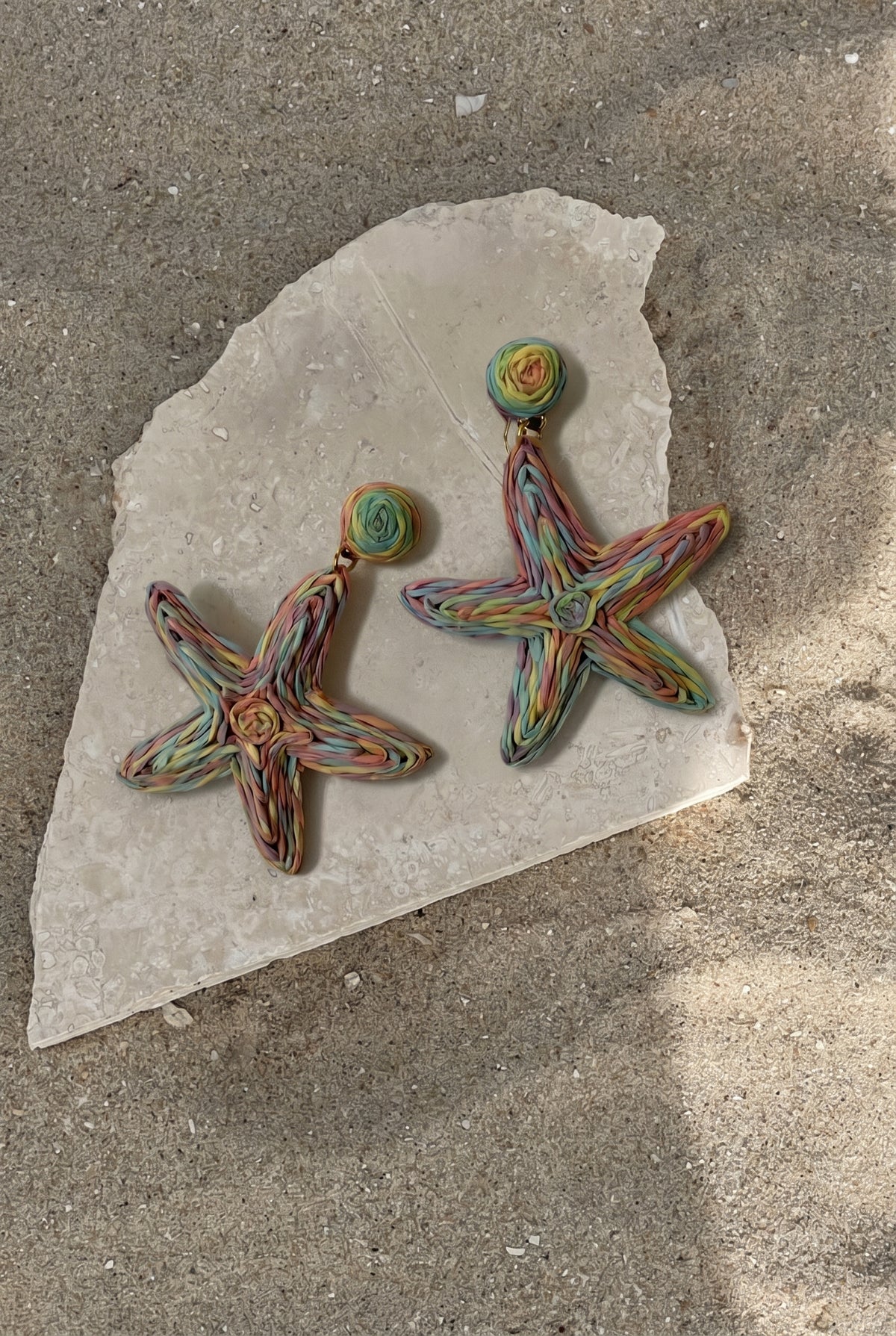 Rainbow Starfish Raffia Earrings
