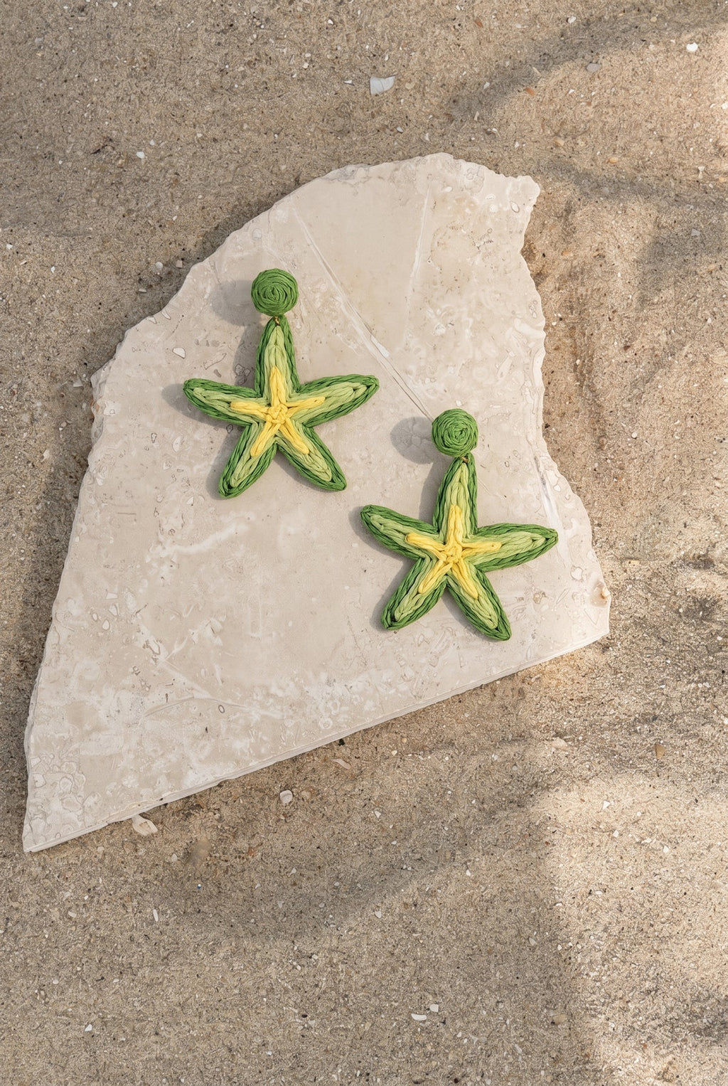 Green Starfish Raffia Earrings