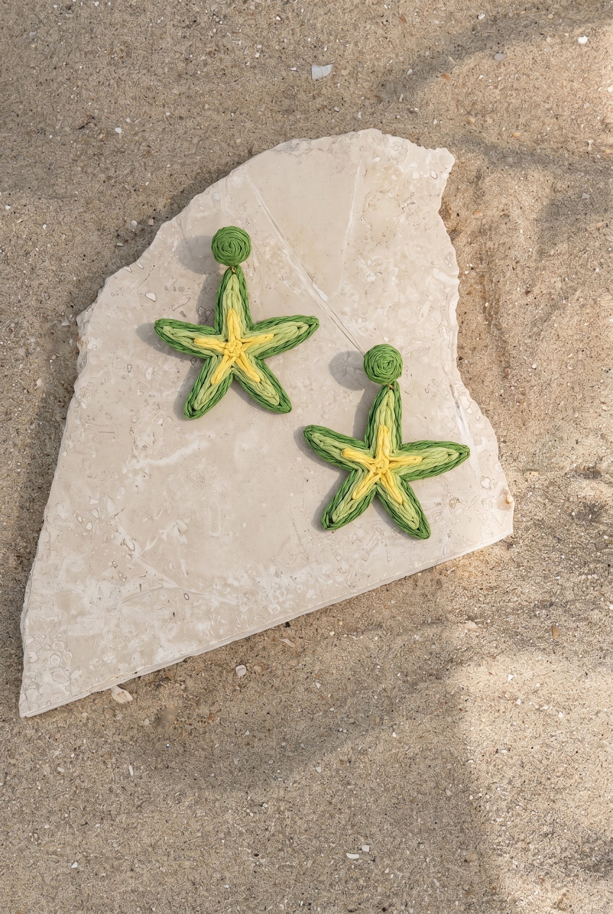 Green Starfish Raffia Earrings