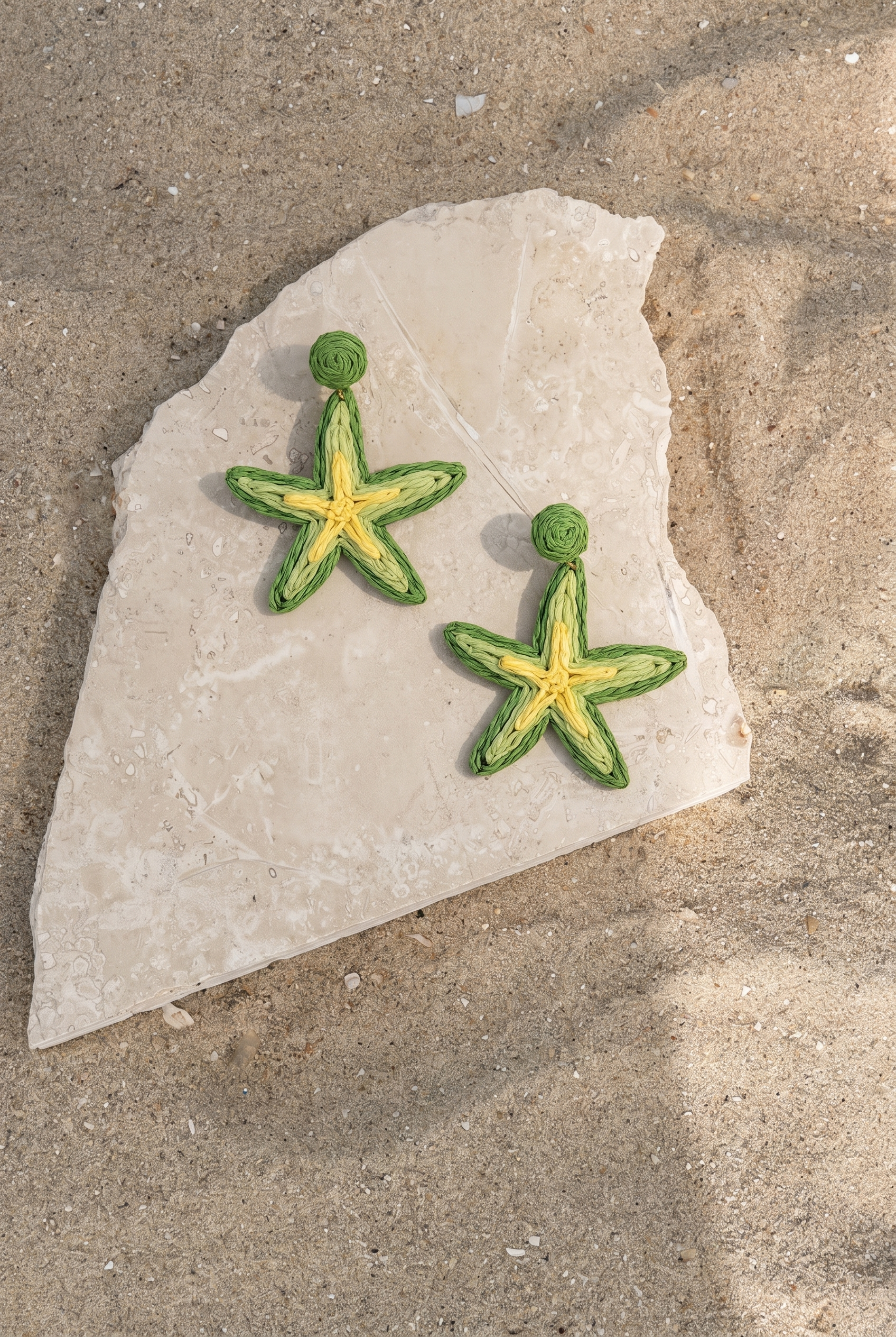 Green Starfish Raffia Earrings
