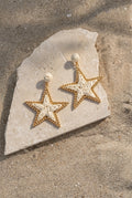 Ivory Gold Star Raffia Earrings