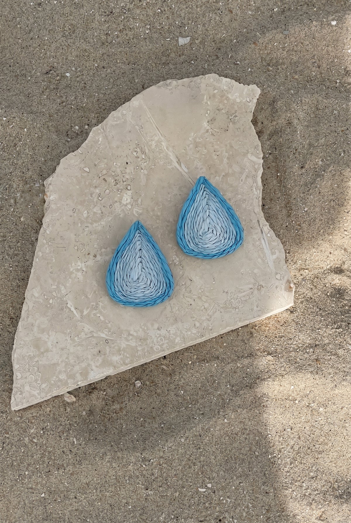Sky Blue Teardrop Raffia Earrings