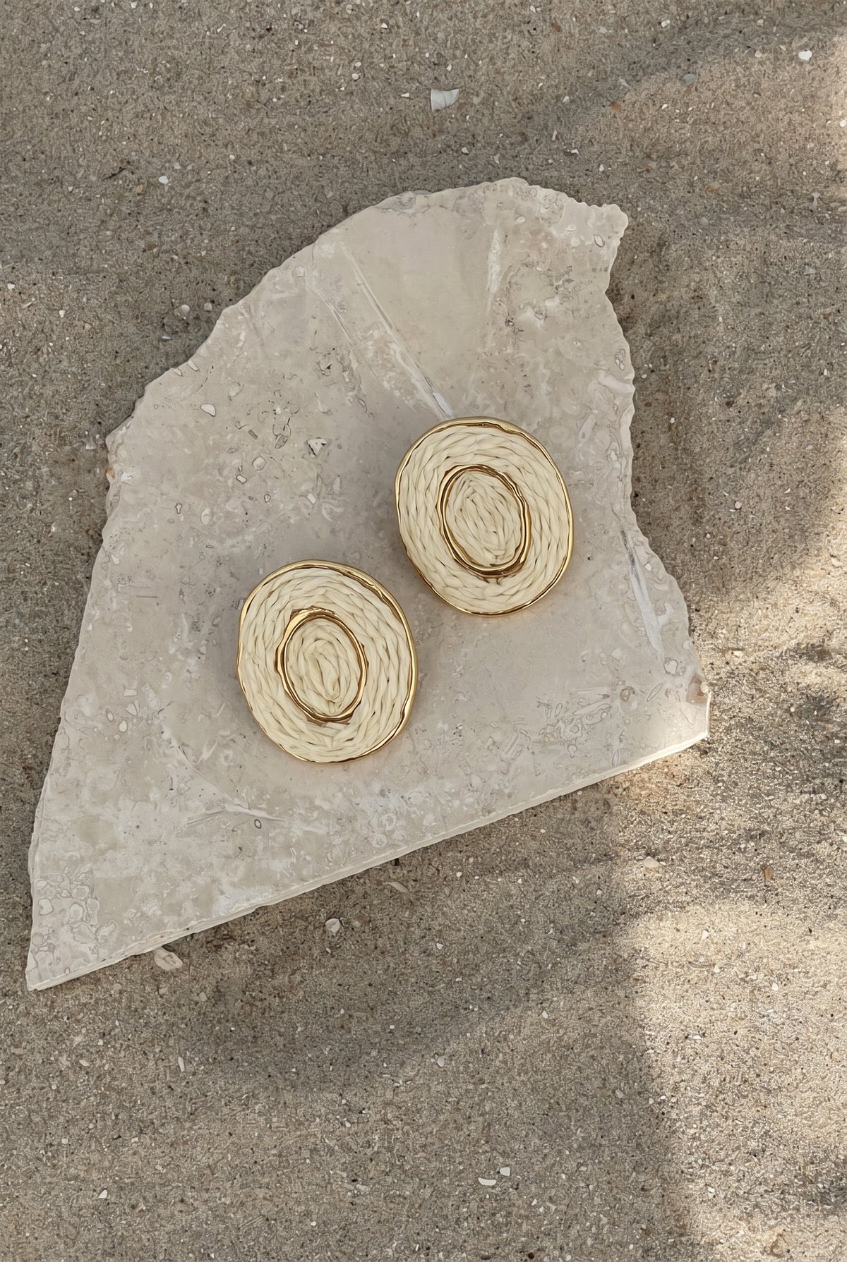 Ivory Oval Raffia Earrings