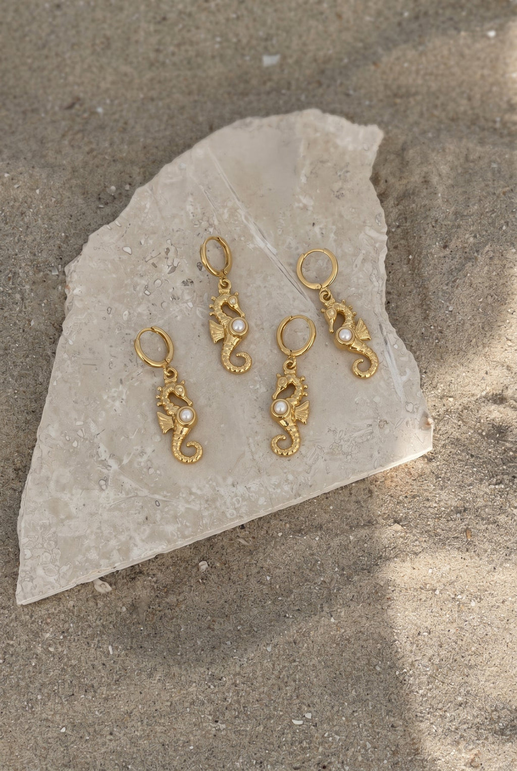 Golden Seahorse Pearl Earrings