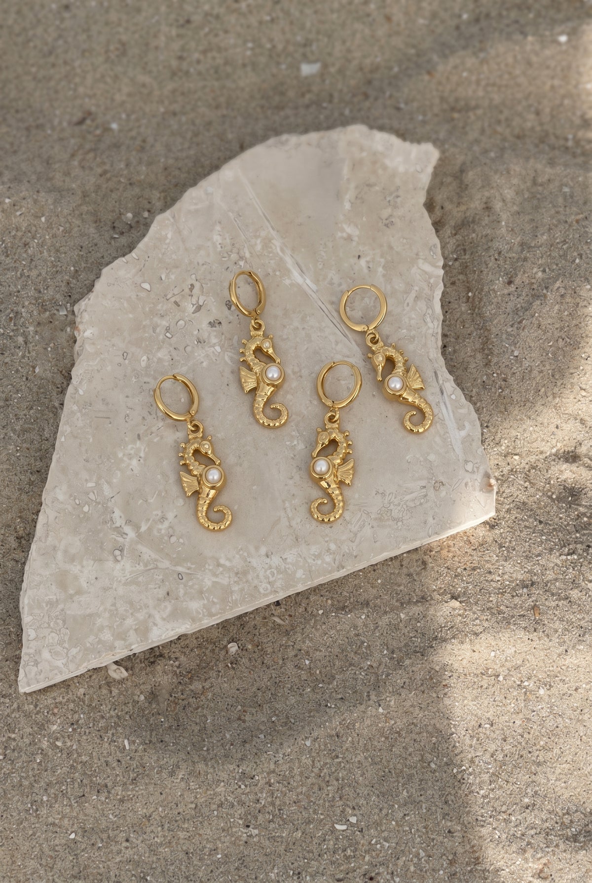 Golden Seahorse Pearl Earrings