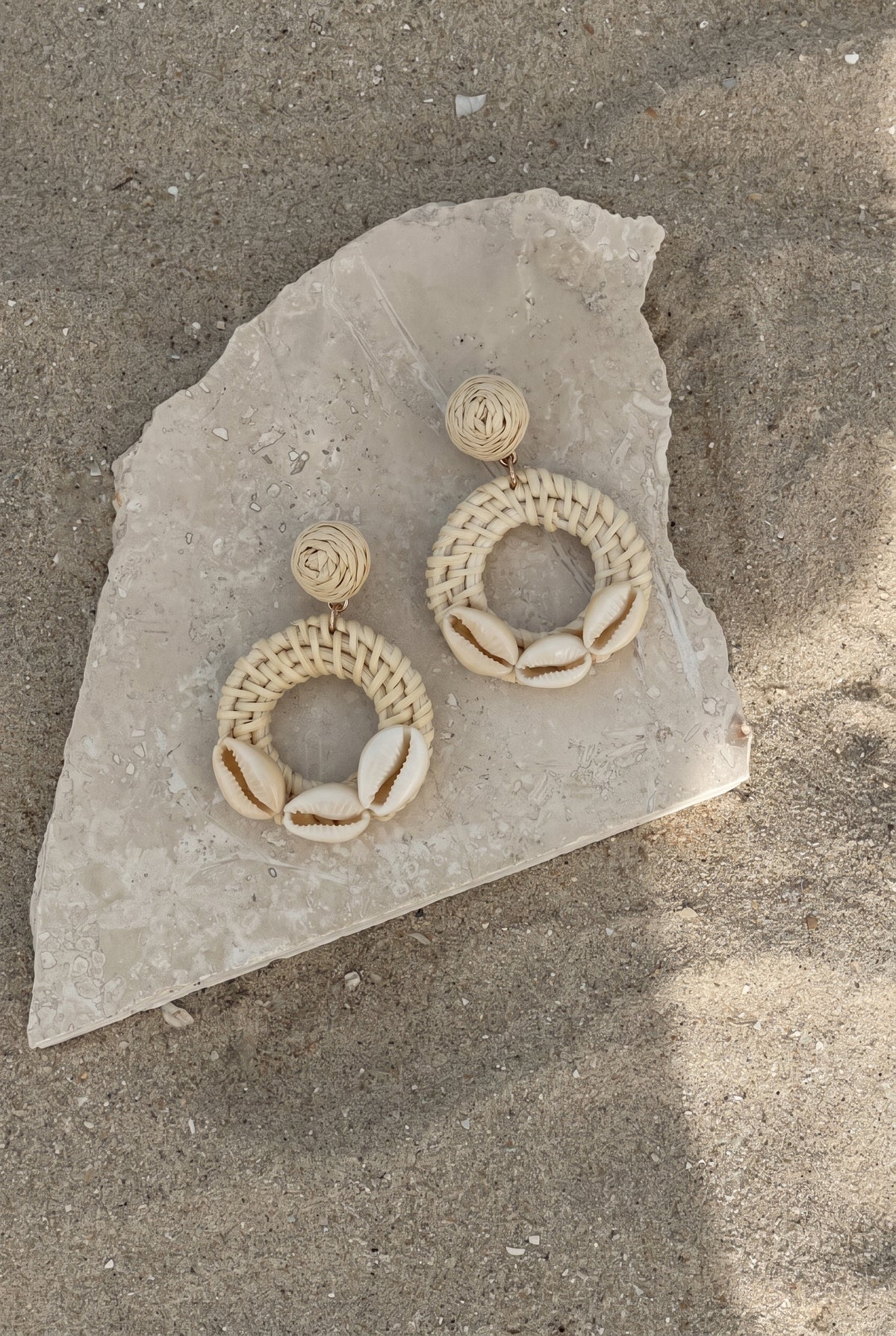 Cowrie Hoop Raffia Earrings