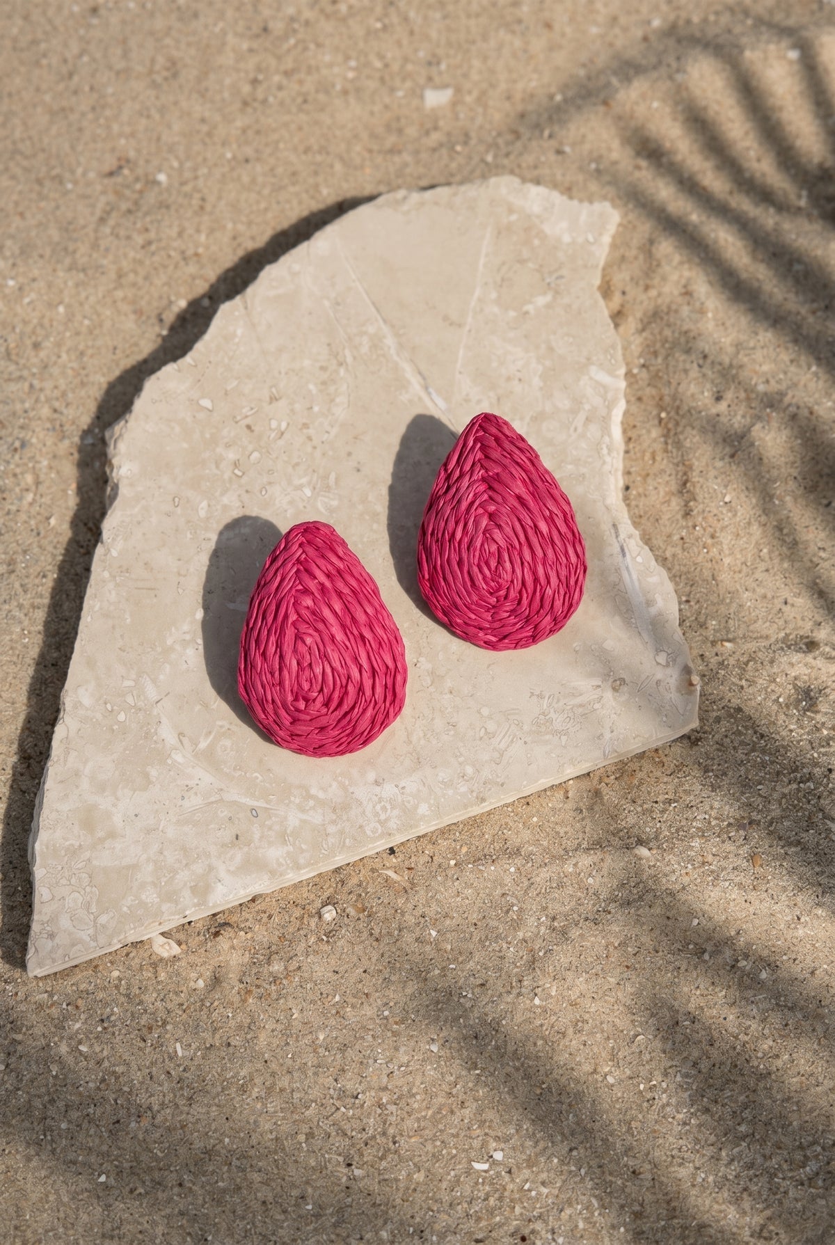 Fuchsia Teardrop Raffia Earrings