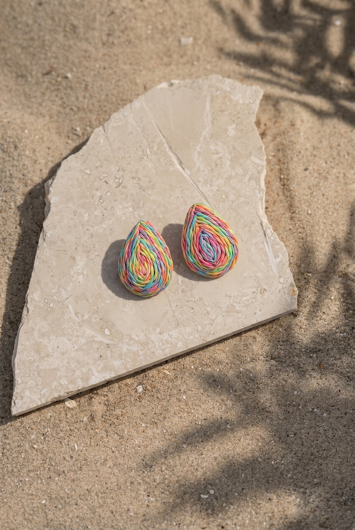 Rainbow Teardrop Raffia Earrings