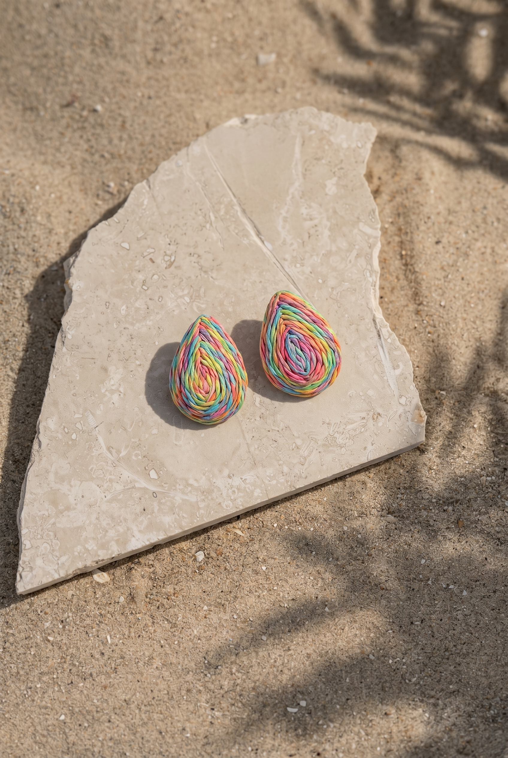 Rainbow Teardrop Raffia Earrings