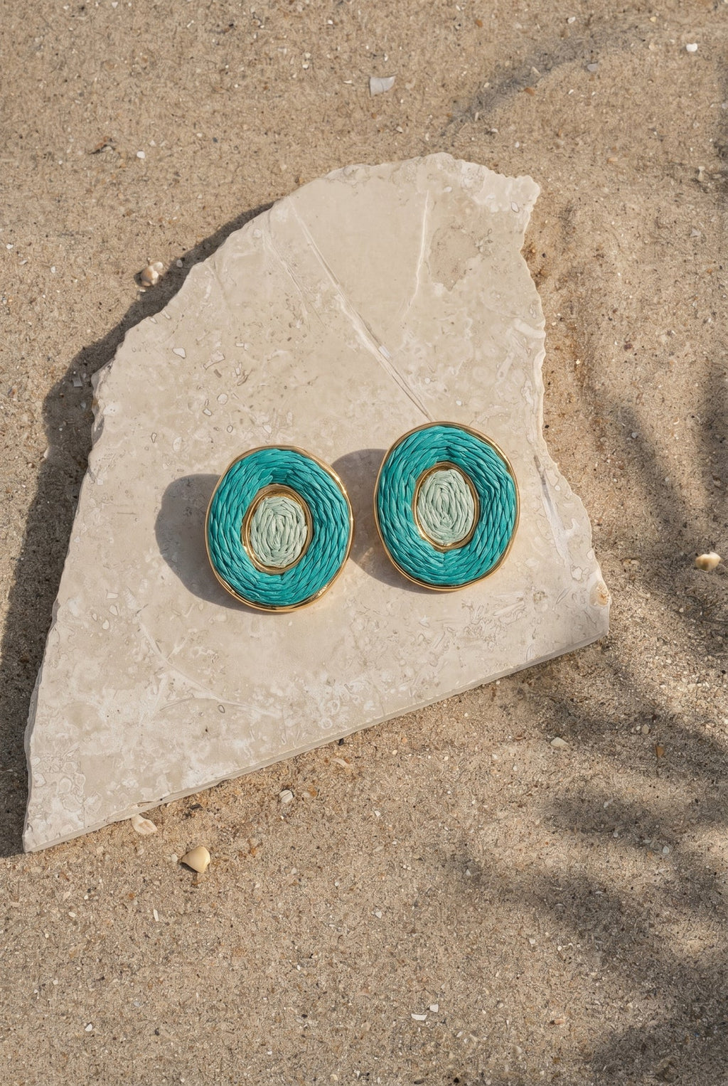 Aqua Orbit Raffia Earrings