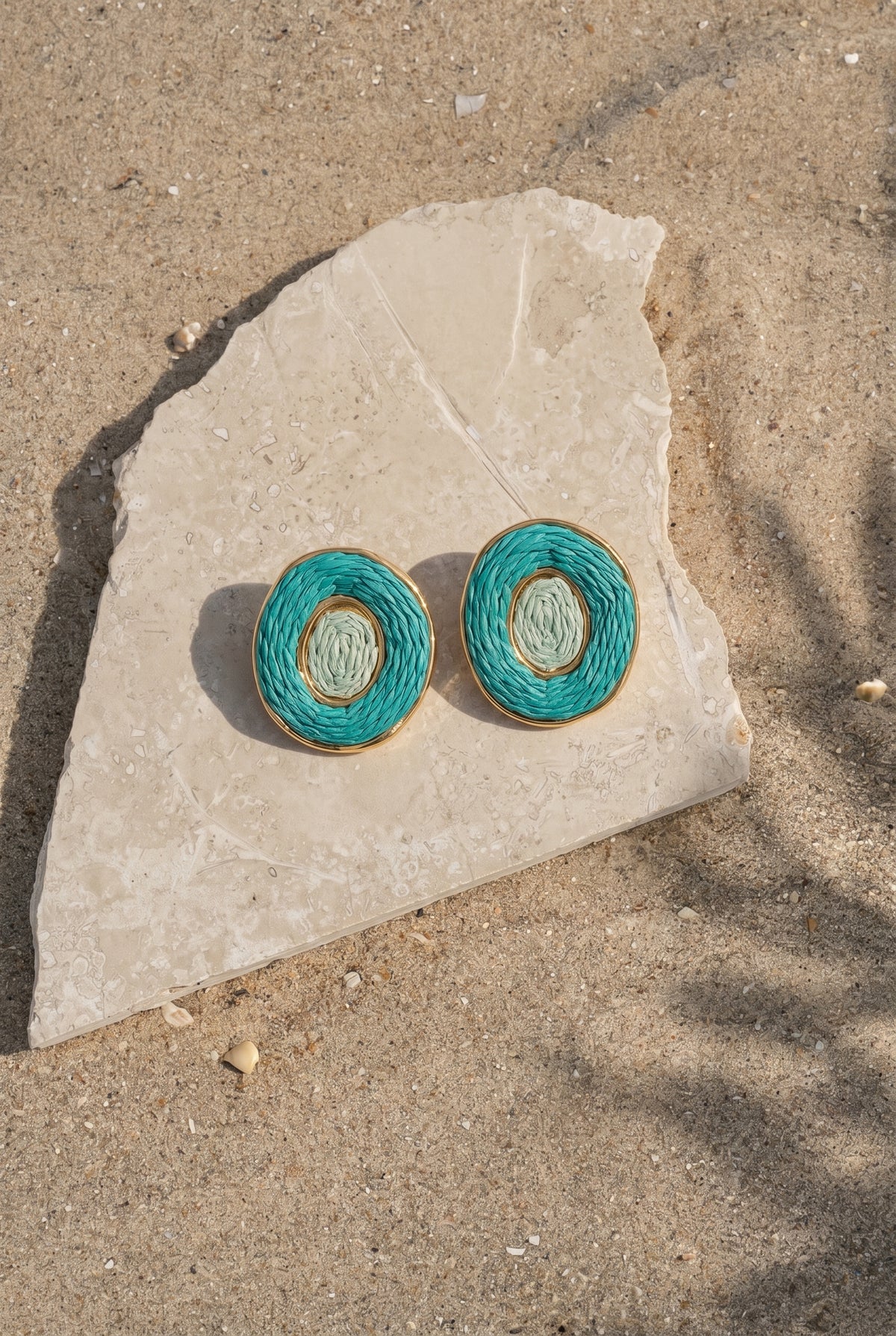 Aqua Orbit Raffia Earrings