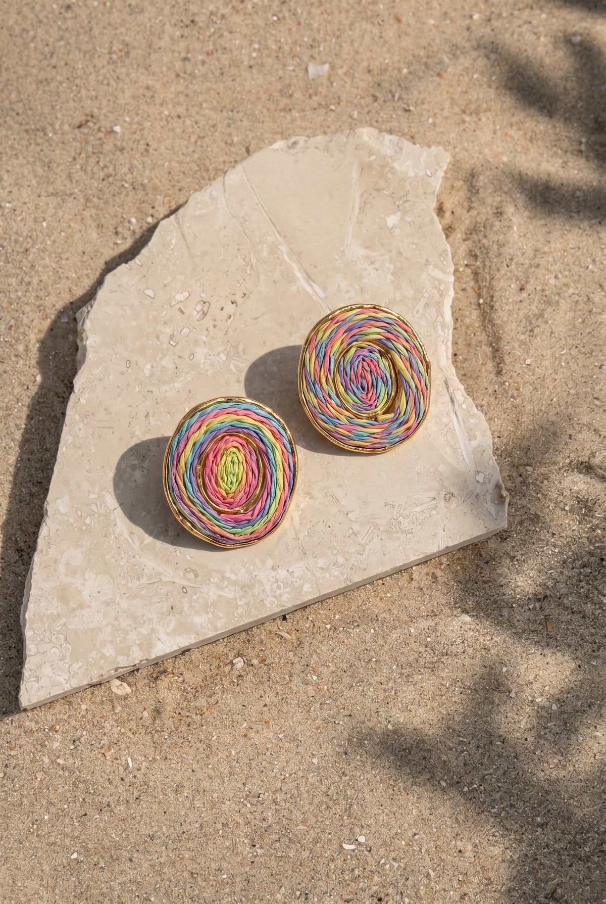 Rainbow Spiral Raffia Earrings