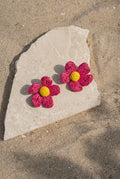 Fuchsia Daisy Raffia Earrings