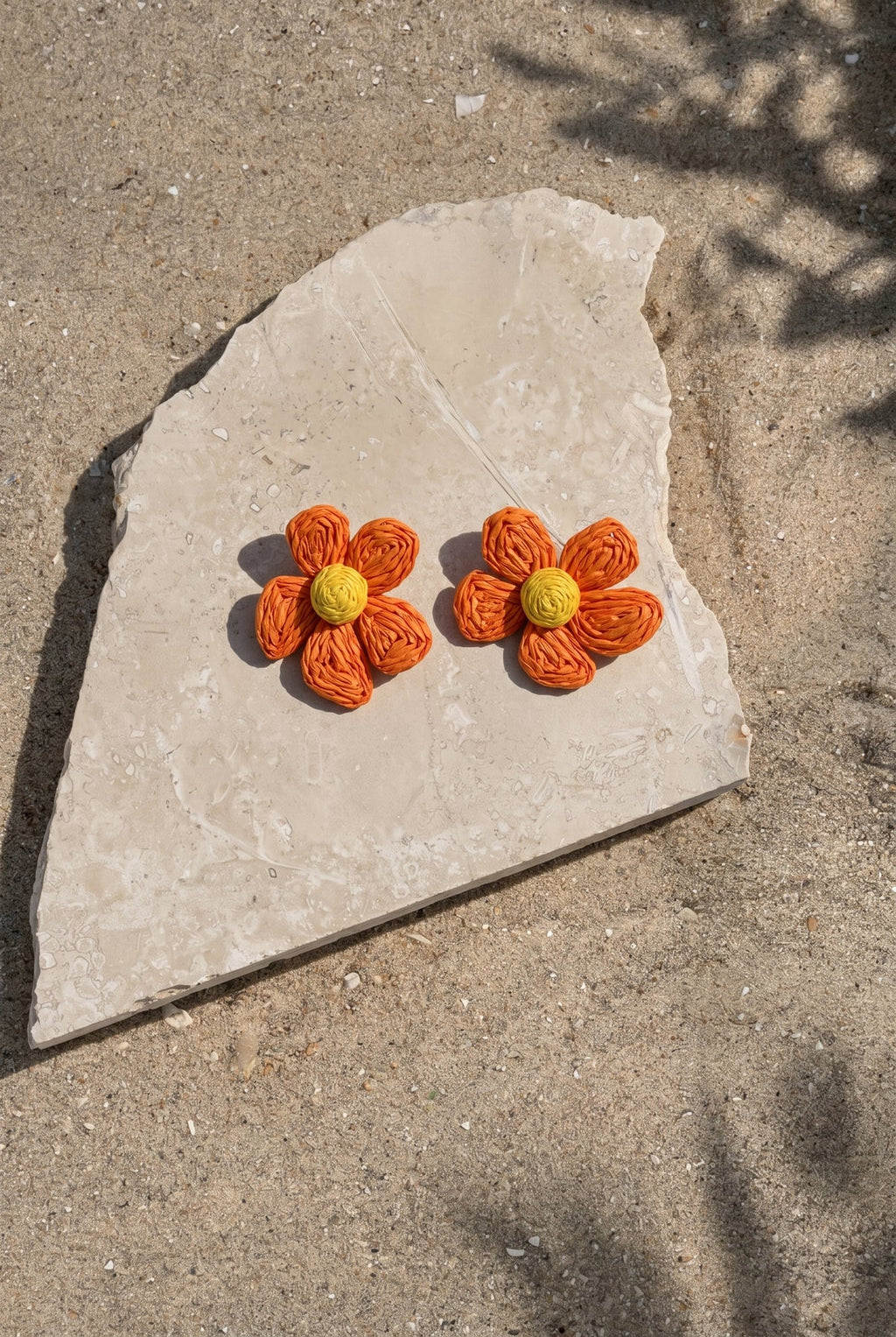 Tangerine Daisy Raffia Earrings
