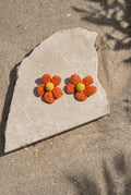 Tangerine Daisy Raffia Earrings