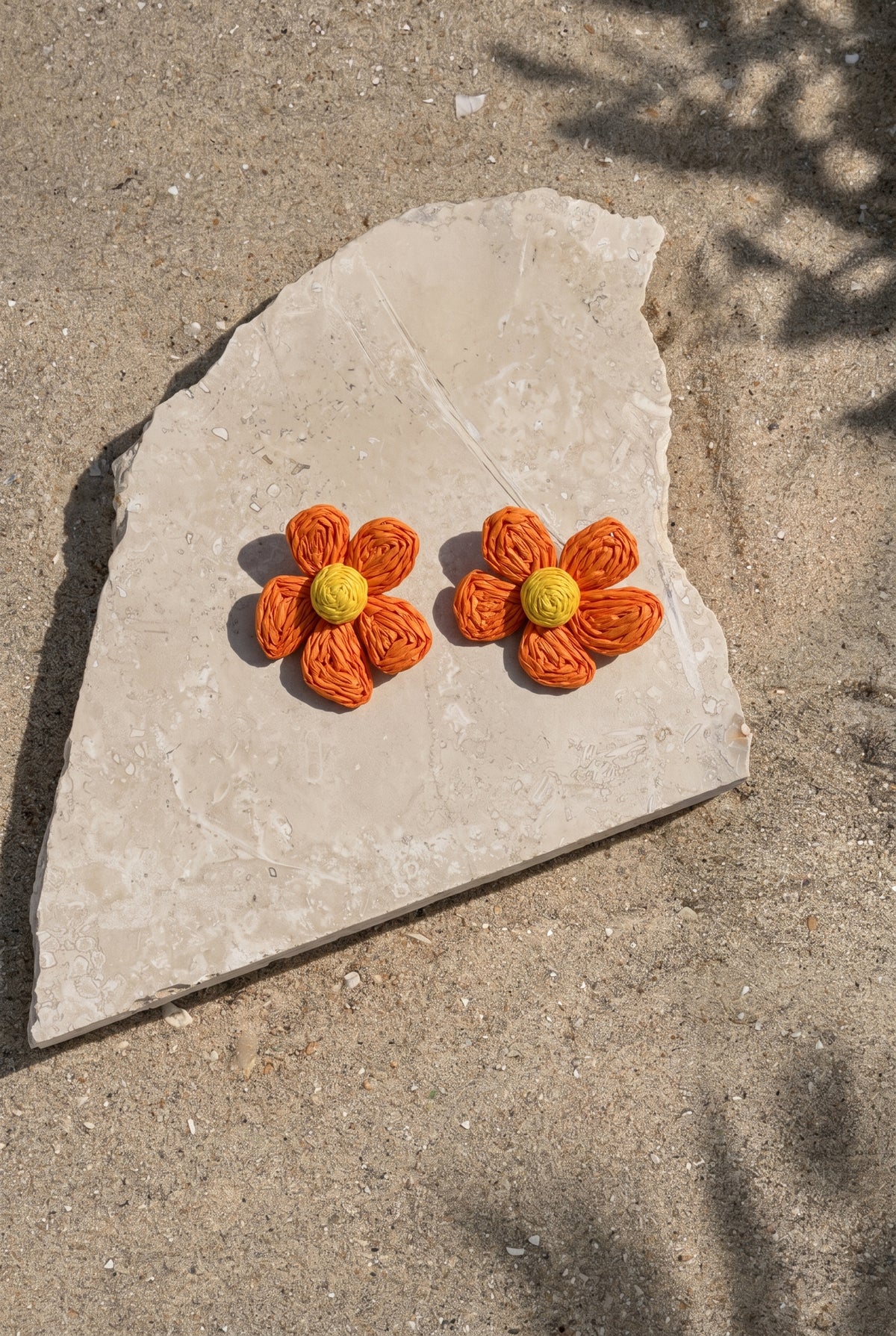 Tangerine Daisy Raffia Earrings