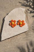 Tangerine Daisy Raffia Earrings