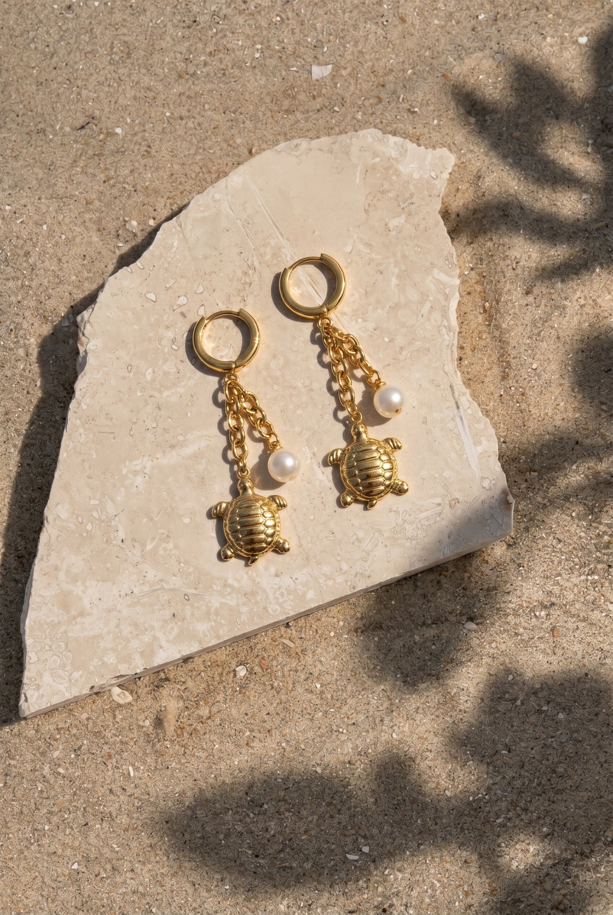 Golden Turtle Pearl Chain Earrings