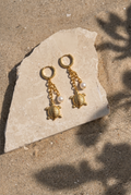 Golden Turtle Pearl Chain Earrings