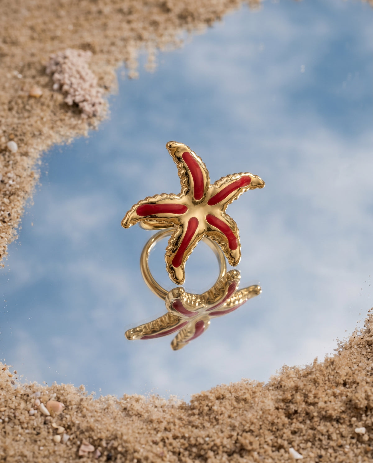 Coral Flame Starfish Ring