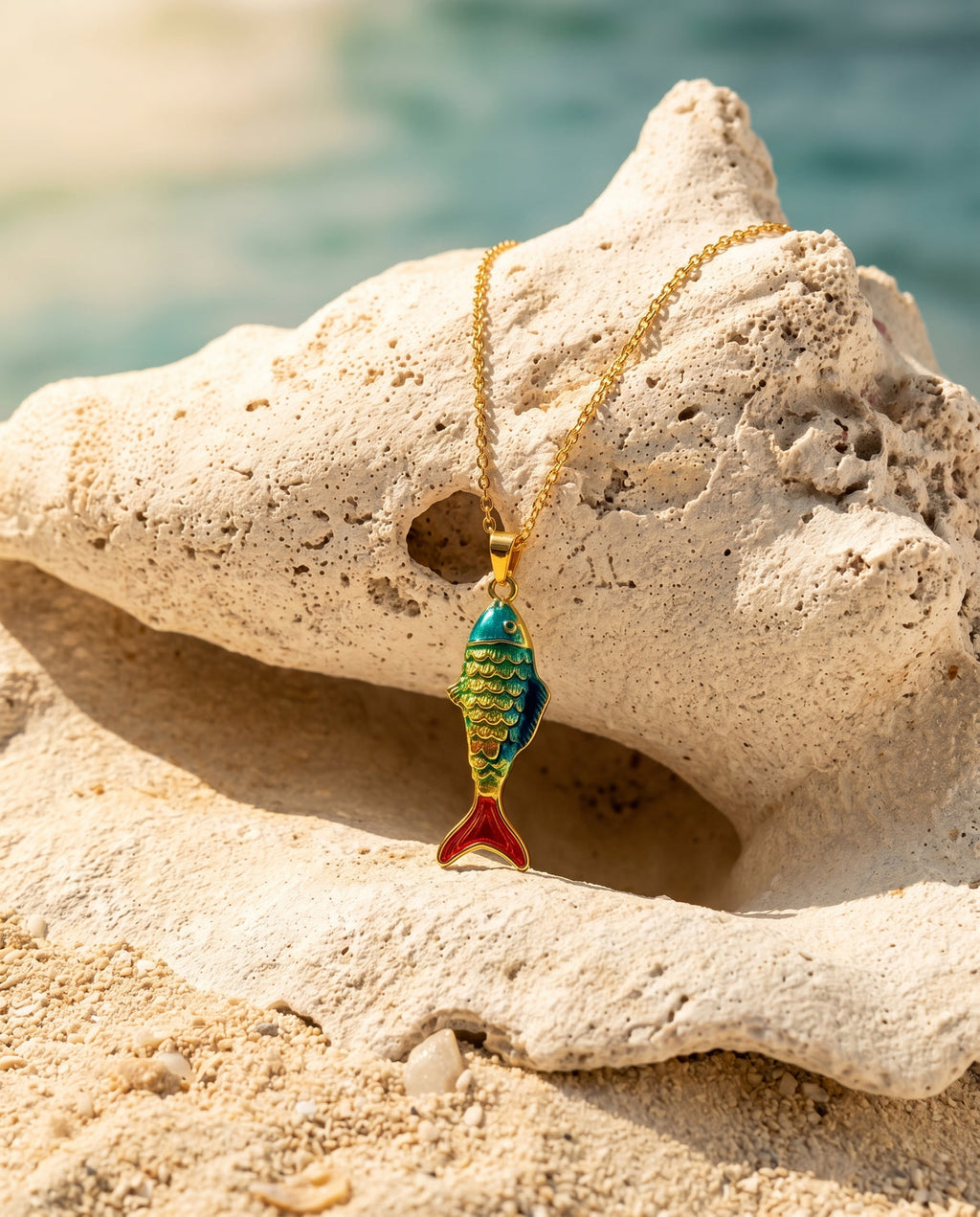 Teal Scale Fish Pendant Necklace