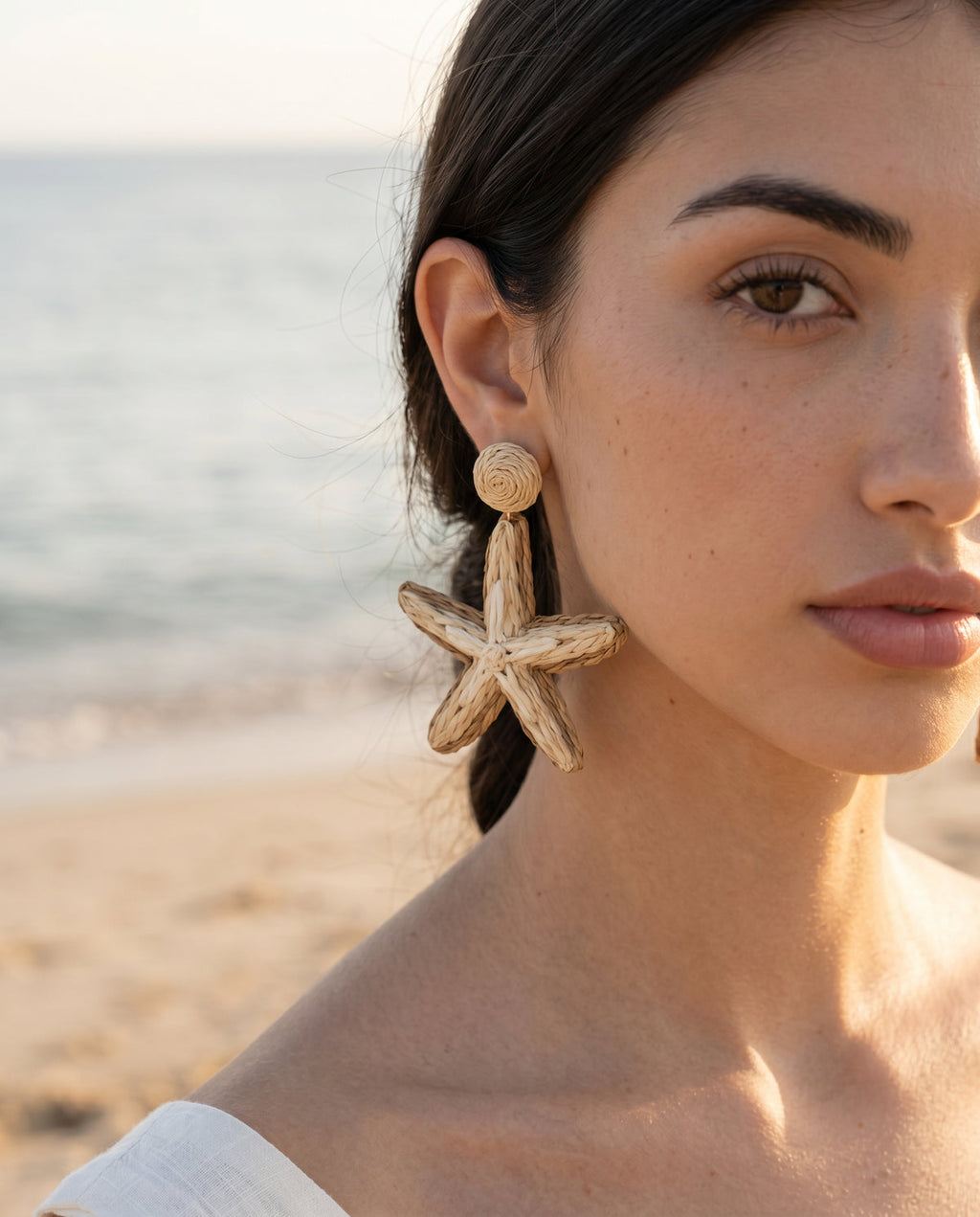 Natural Starfish Raffia Earrings