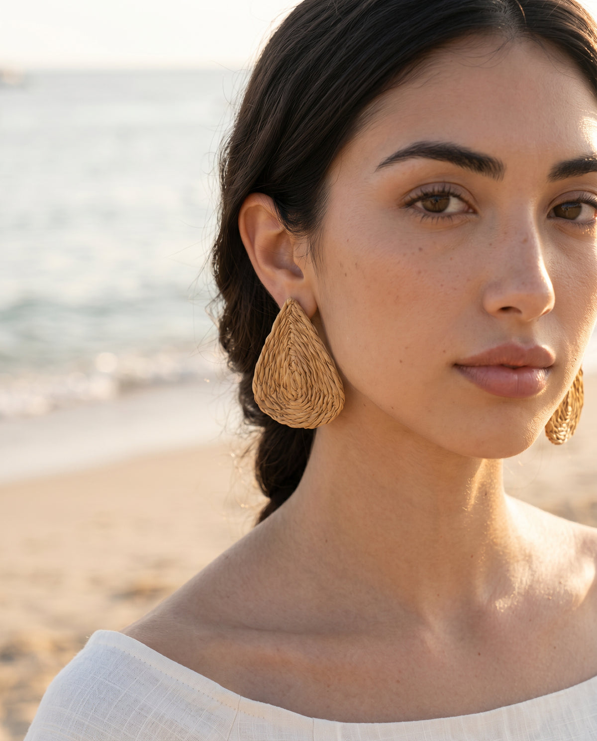 Sandy Teardrop Raffia Earrings