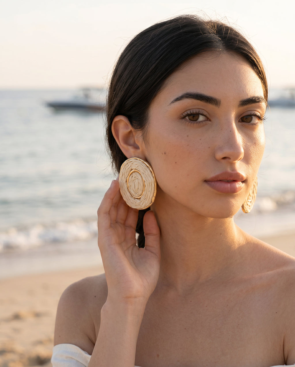 Ivory Oval Raffia Earrings