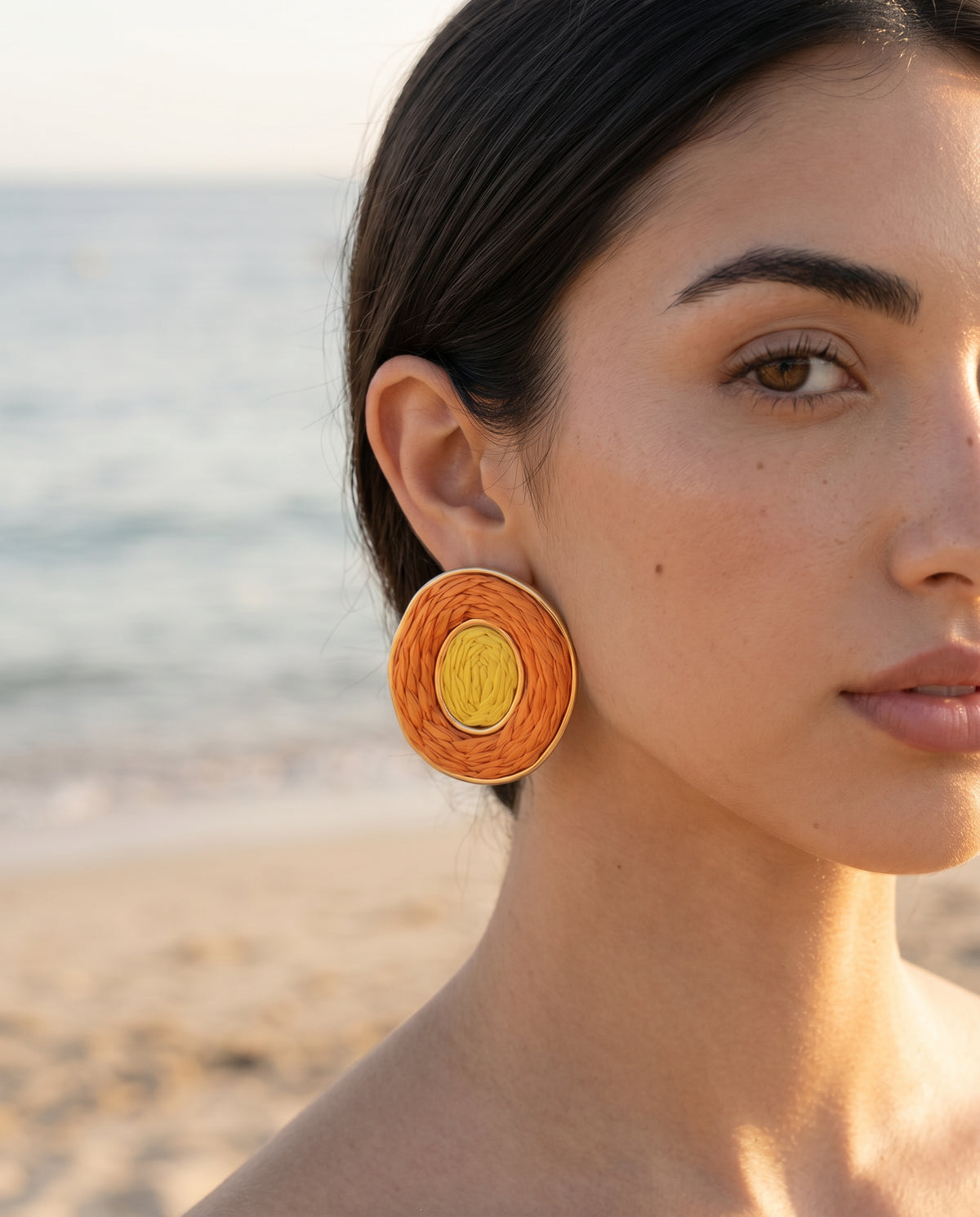 Tangerine Spiral Raffia Earrings