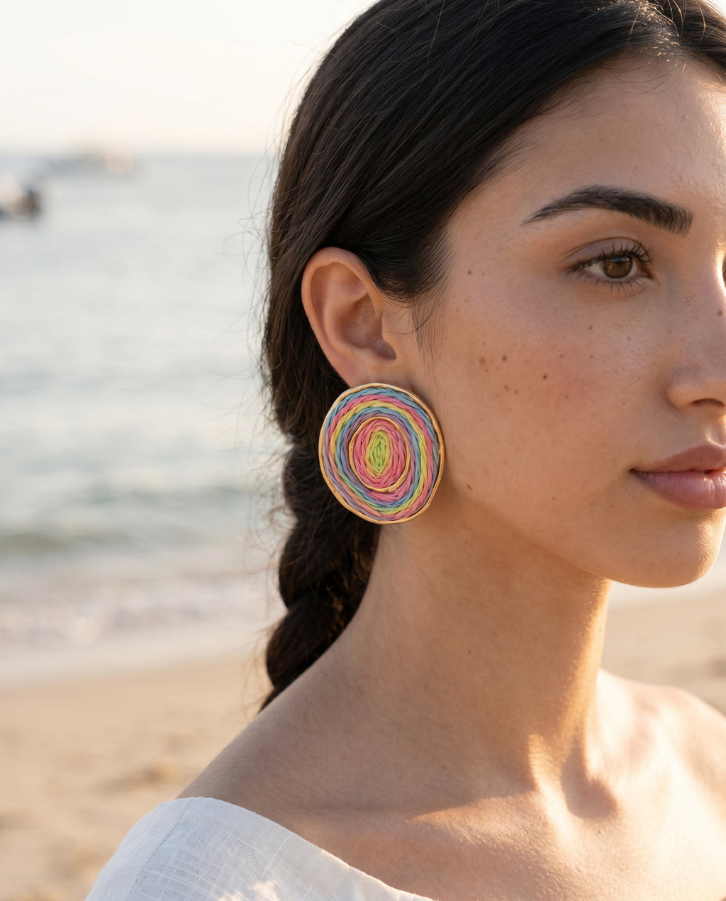 Rainbow Spiral Raffia Earrings